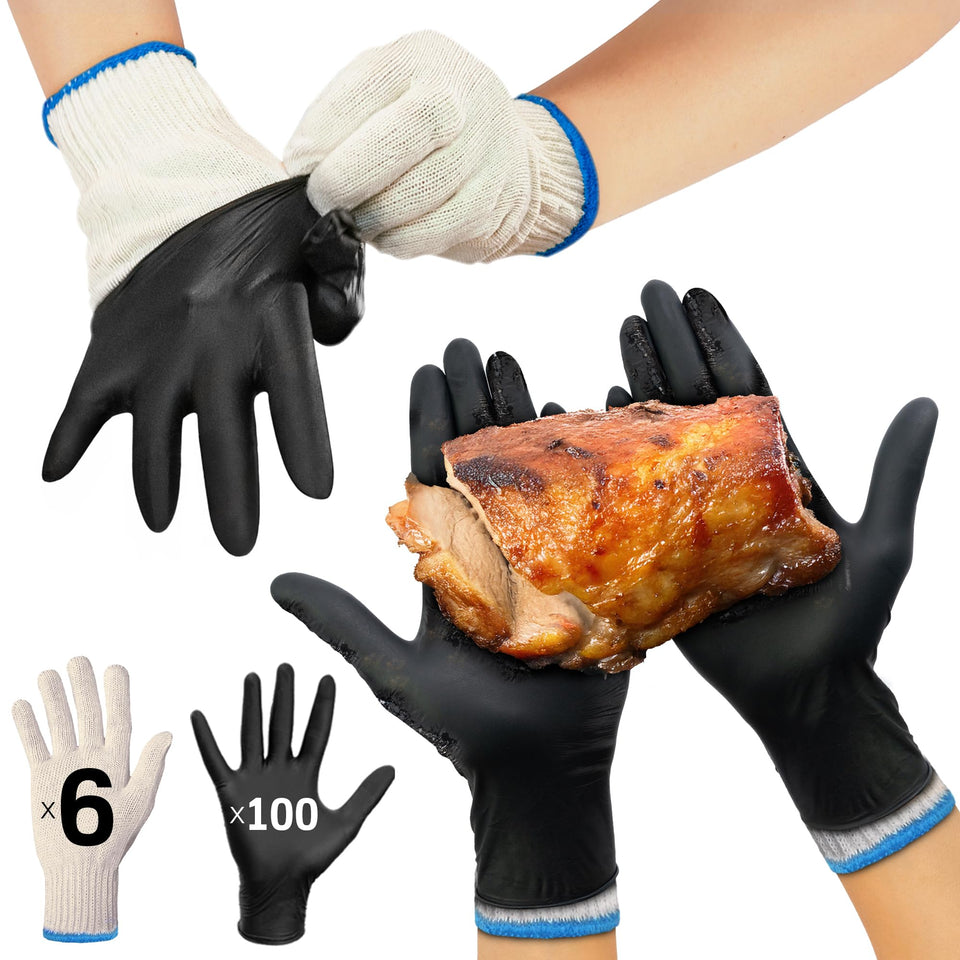 Raxwell BBQ Gloves front view in black for safe grilling and heat protection.