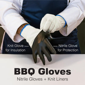 Raxwell BBQ Gloves non-slip grip close-up showing secure handling of hot tools.