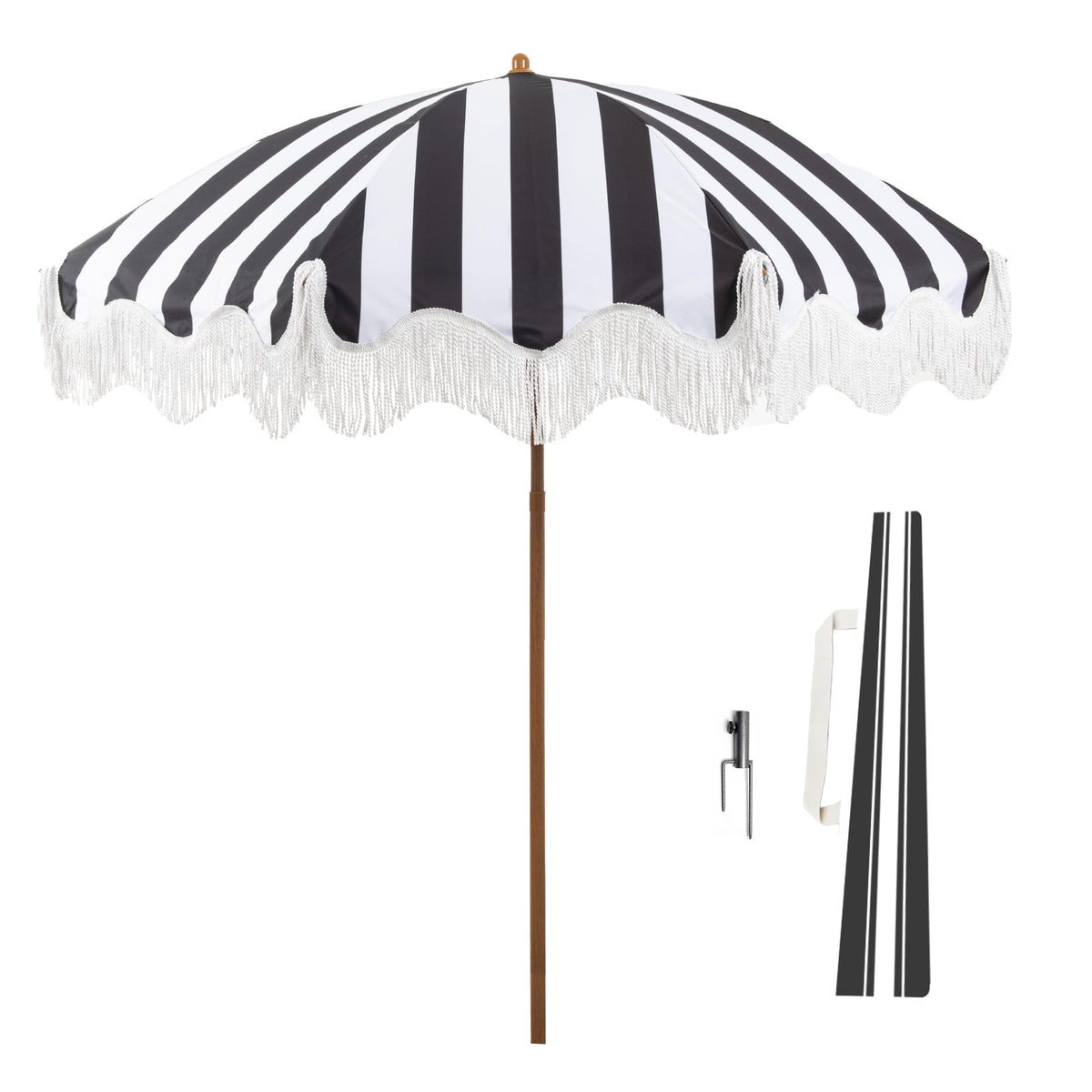 Rayjee 6.5ft patio umbrella with fringe provides stylish shade at the poolside
