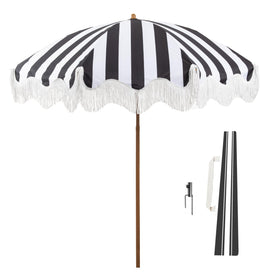 Rayjee 6.5ft patio umbrella with fringe provides stylish shade at the poolside