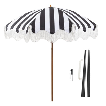 Rayjee 6.5ft patio umbrella with fringe provides stylish shade at the poolside