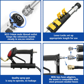 Raynel gutter cleaner attachment removes gutter buildup safely from ground level.