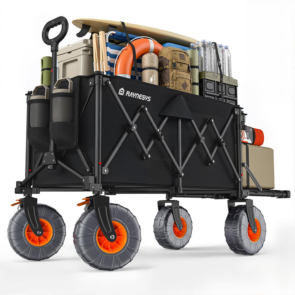 Raynesys beach wagon with big wheels on sand for easy transport