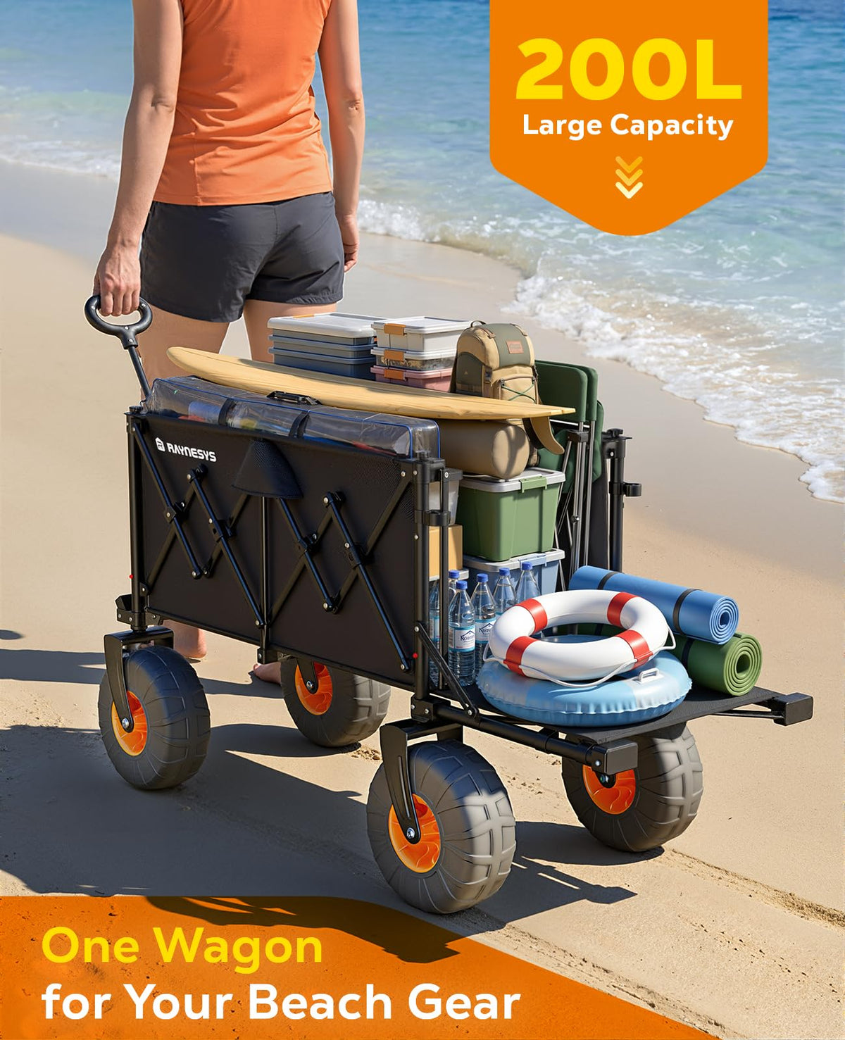 Raynesys beach wagon rear tailgate in use for loading gear