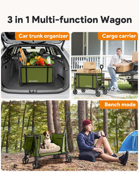 Raynesys collapsible wagon extended handle enables effortless pulling on uneven sidewalks.