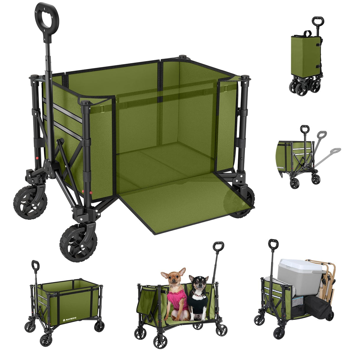 Raynesys collapsible wagon folded compact for easy storage after shopping.