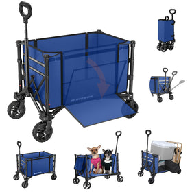 Raynesys Collapsible Wagon folded for compact storage in a car trunk.