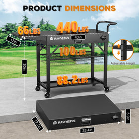Raynesys cart 31x17-inch countertop provides ample prep space for grilling.