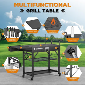 Raynesys grill cart with 3-tier storage keeps tools within reach.