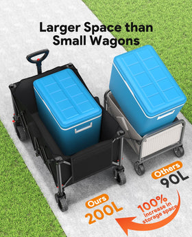 Raynesys wagon all-terrain wheels enable smooth movement on grass and gravel.