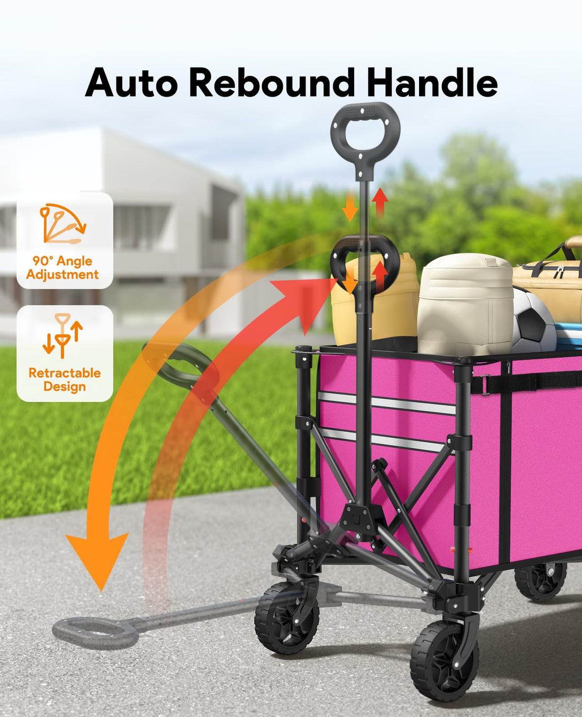 Raynesys pink wagon's 360-degree wheels roll smoothly on varied surfaces