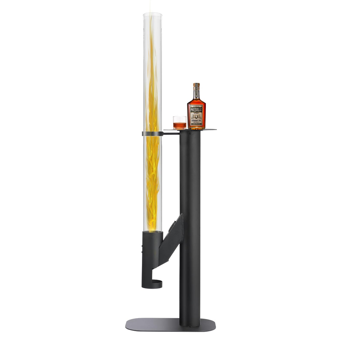 Rayzi 67-Inch Pellet Stove with spiral flame enhances patio ambiance