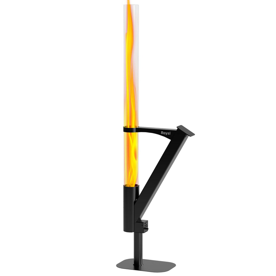 Rayzi Rocket Stove 55inch flame view enhances outdoor ambiance with a bright, smokeless flame.