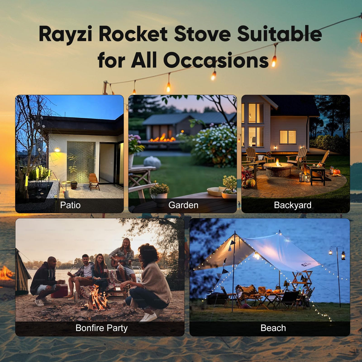 Rayzi Rocket Stove outdoor warmth supports cozy gatherings by the pool, garden, or beach.