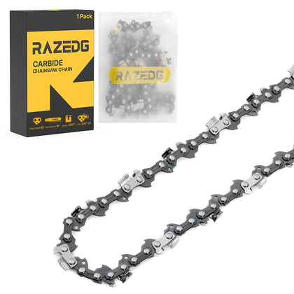 RazEdg 18-inch carbide chain front view highlights durability for tough wood cutting