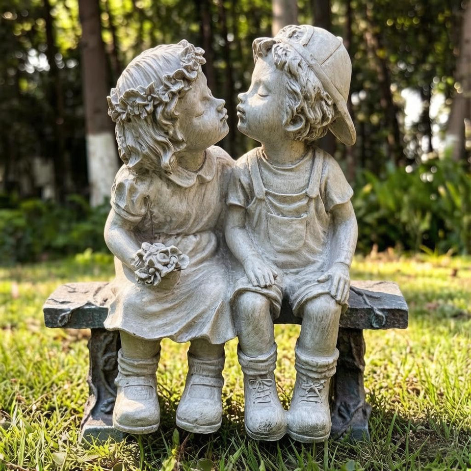 Rbhonb First Kiss statue: adorable couple for charming outdoor display.