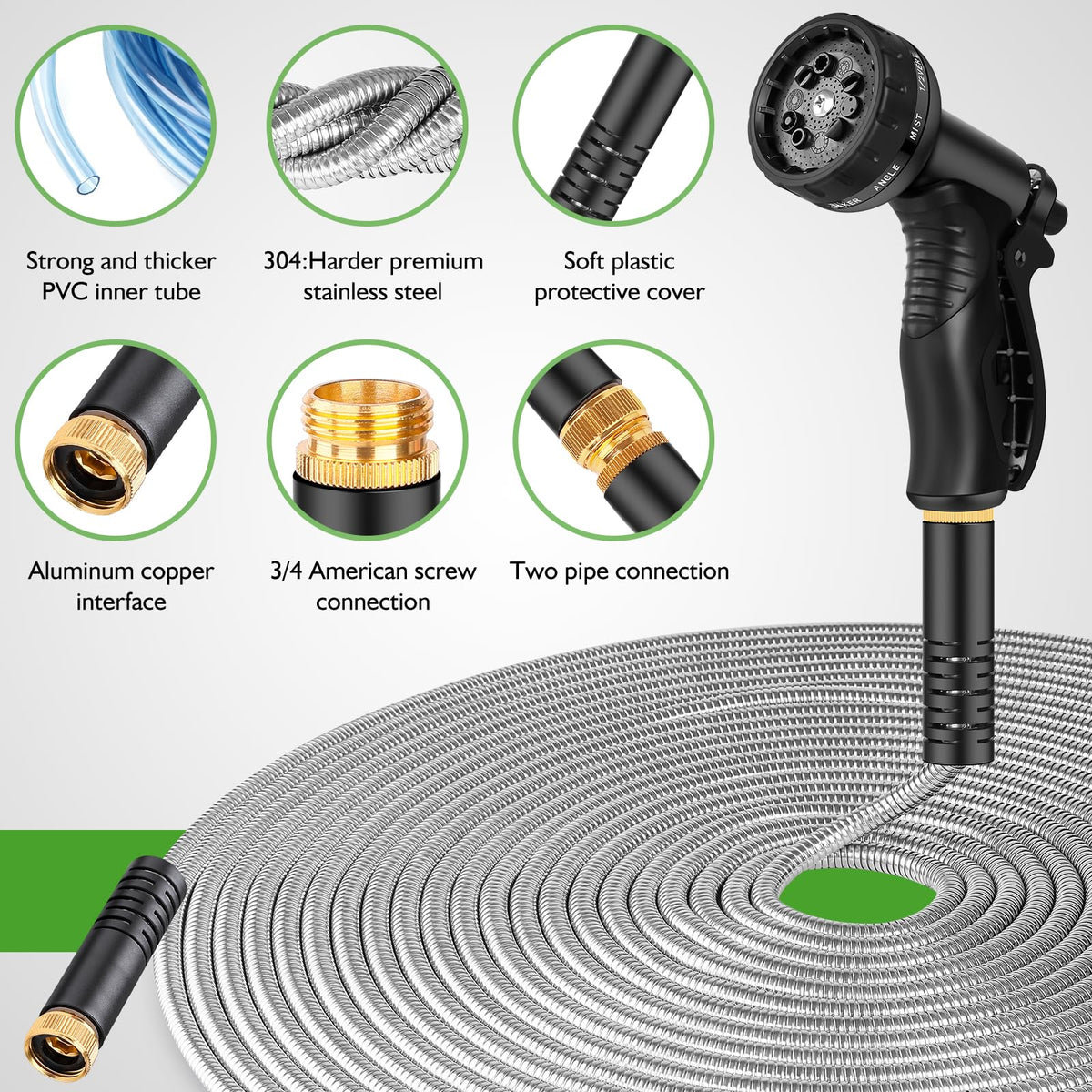 RCFunkid Garden Hose Metal Nozzle with Thumb Control for Easy Spray.