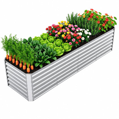 Reachible galvanized raised garden bed, 24in deep, ideal for deep-rooted vegetables.
