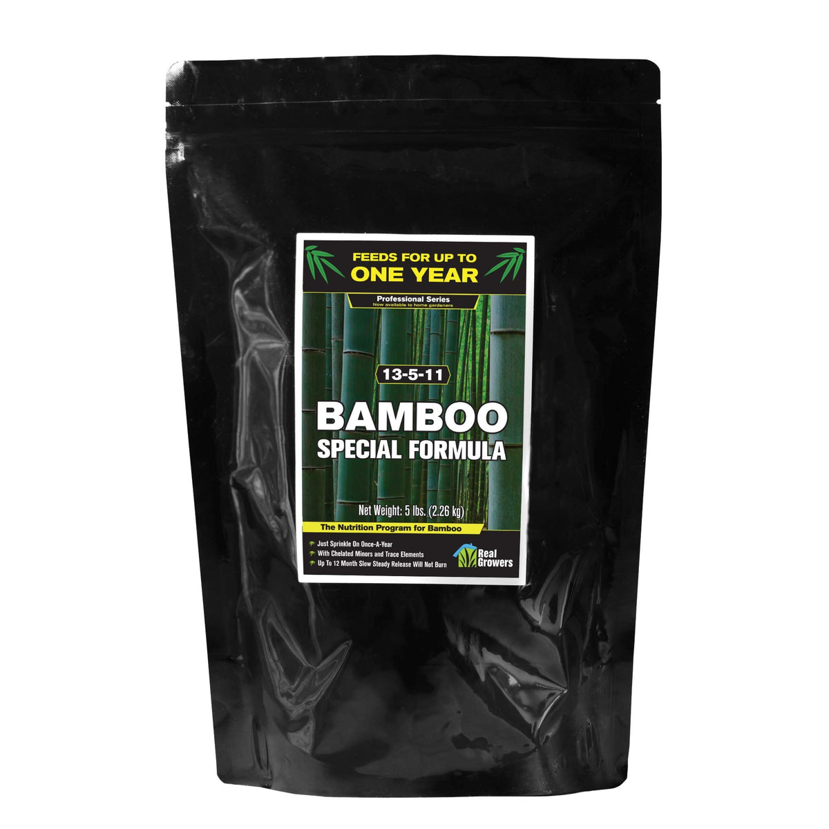 Real Growers Bamboo Special 12-month release fertilizer bag supports year-long growth for bamboo