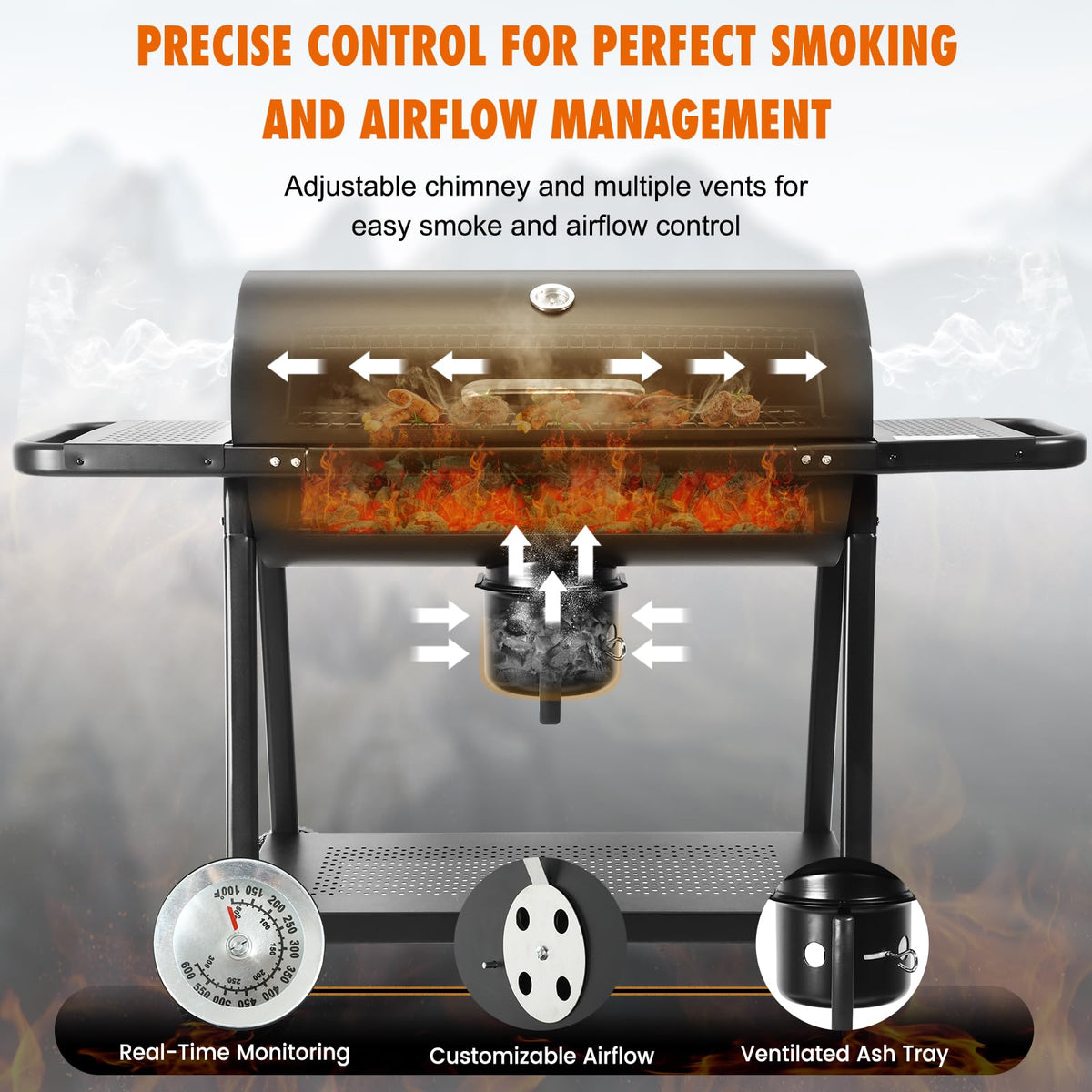 Realcook BBQ Barrel Charcoal Grill ash holder for quick cleanup