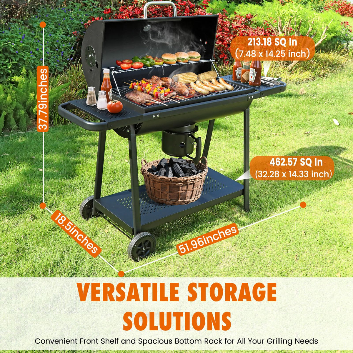 Realcook BBQ Barrel Charcoal Grill center lift grid for easy coal addition