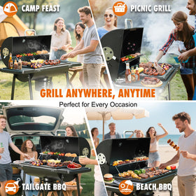 Realcook BBQ Barrel Charcoal Grill in use on a sunny patio