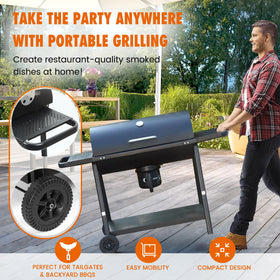 Realcook BBQ Barrel Charcoal Grill wagon wheels enable easy transport