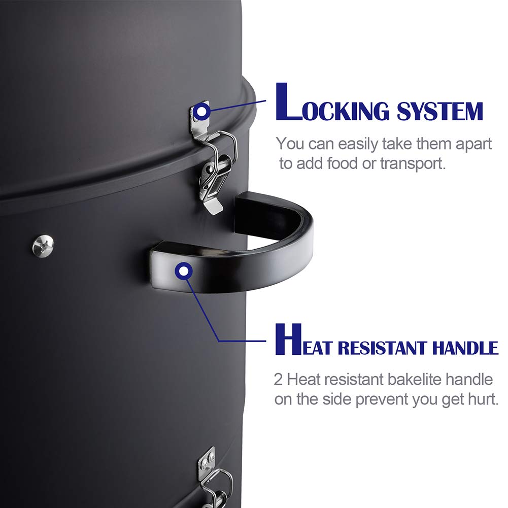 Realcook vertical smoker with hanging racks for tall poultry