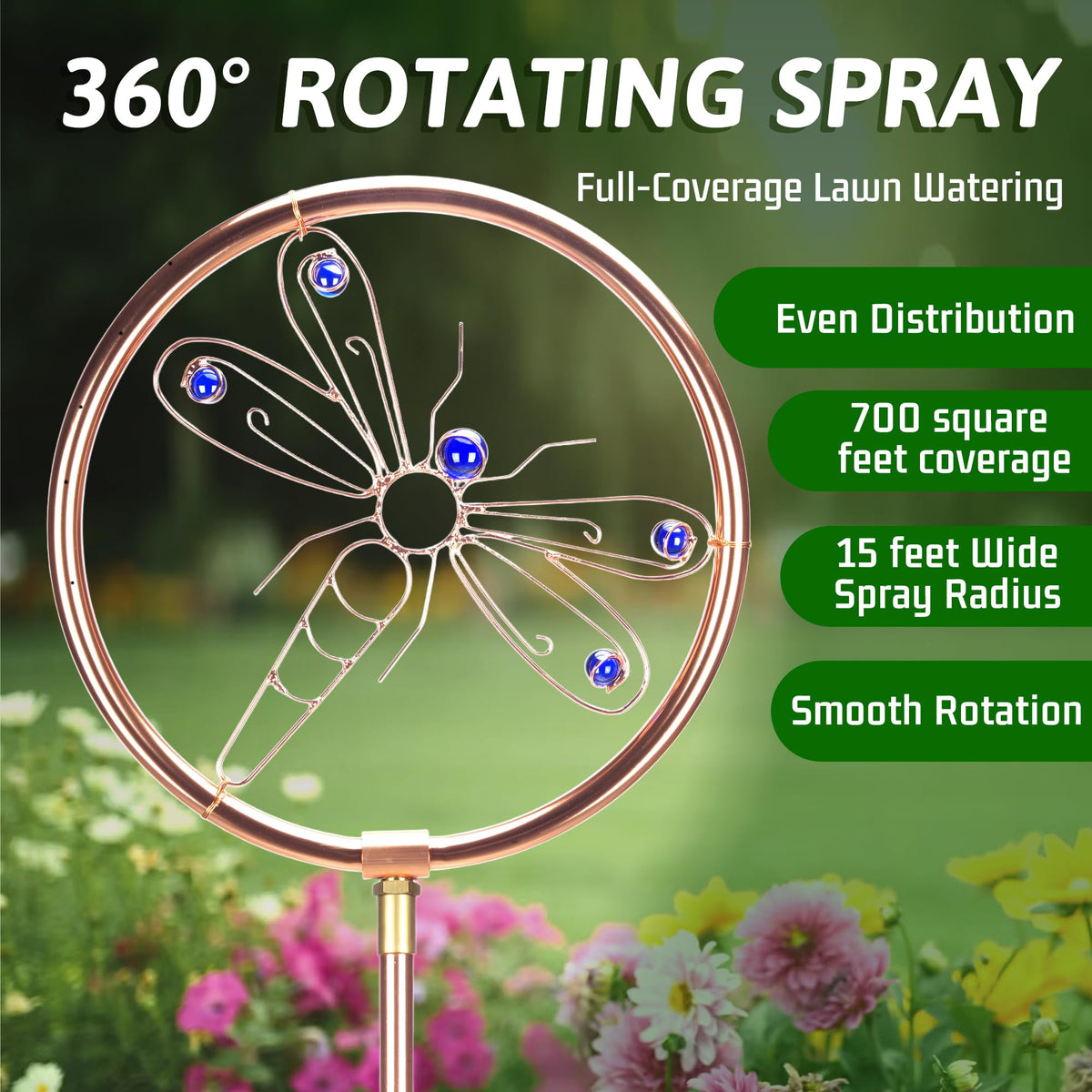 REALDOOGYMX copper-coated stainless steel sprinkler resists rust for outdoor longevity.