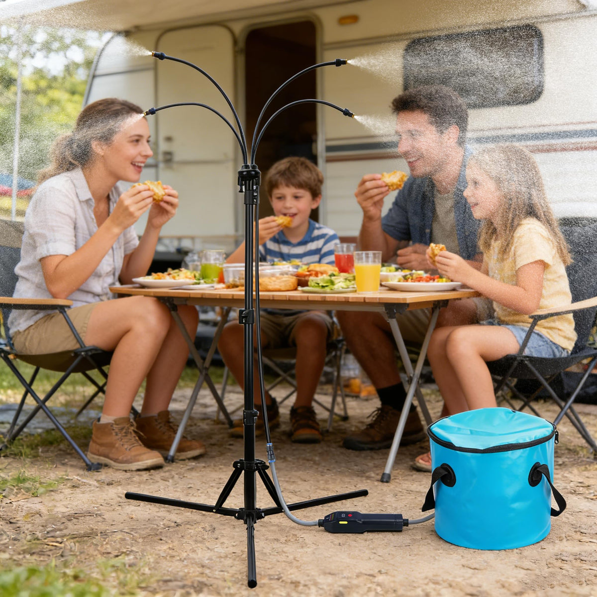 REALDOOGYMX energy-efficient cooling with fine mist for outdoor comfort