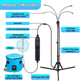 REALDOOGYMX rechargeable pump and water bucket enable hose-free misting