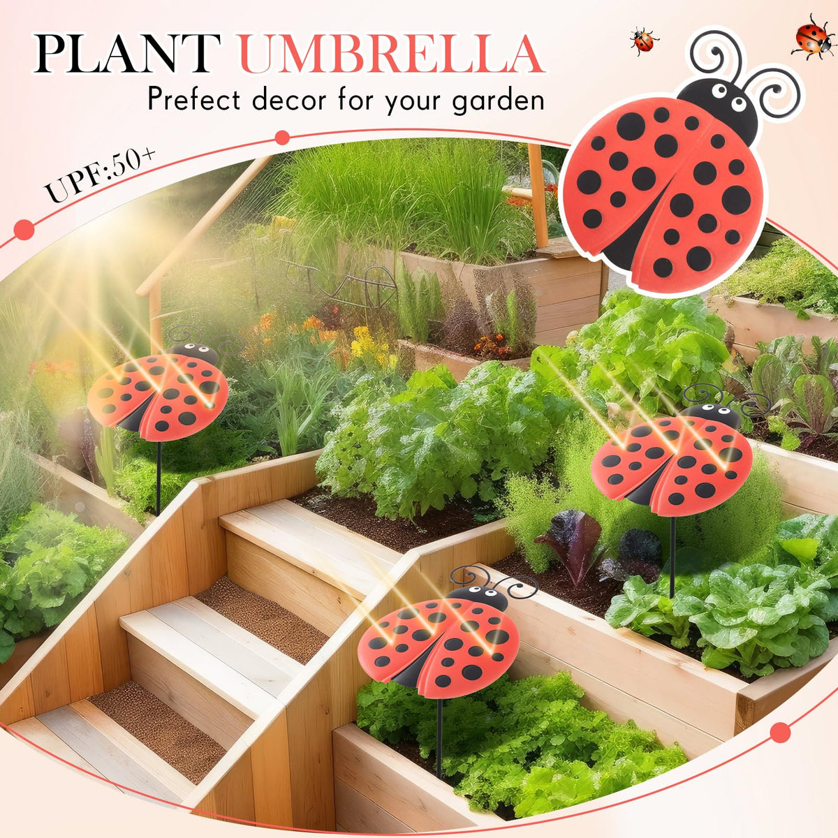 Reallnaive Ladybug plant umbrella metal-structure highlights durability for year-round outdoor use
