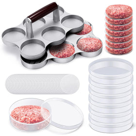 Reallnaive mini burger press with six slots for uniform slider patties.