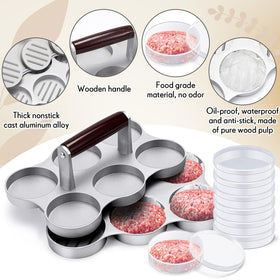 Reallnaive six storage containers to organize patties for cooking.