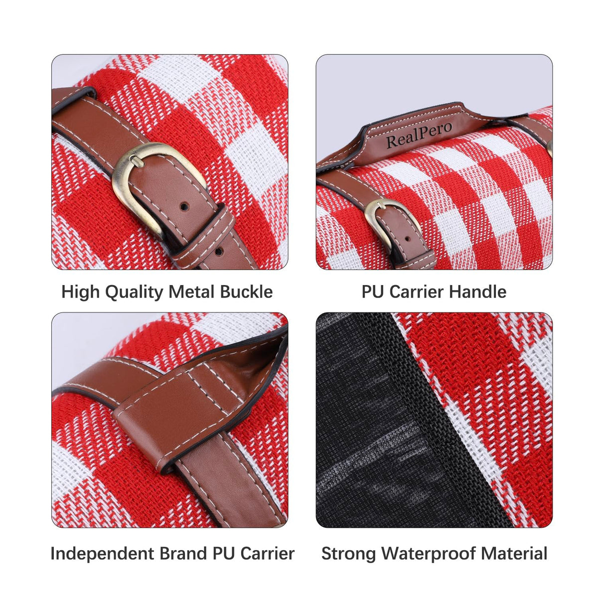 RealPero blanket folded into PU leather carrier for easy carrying.