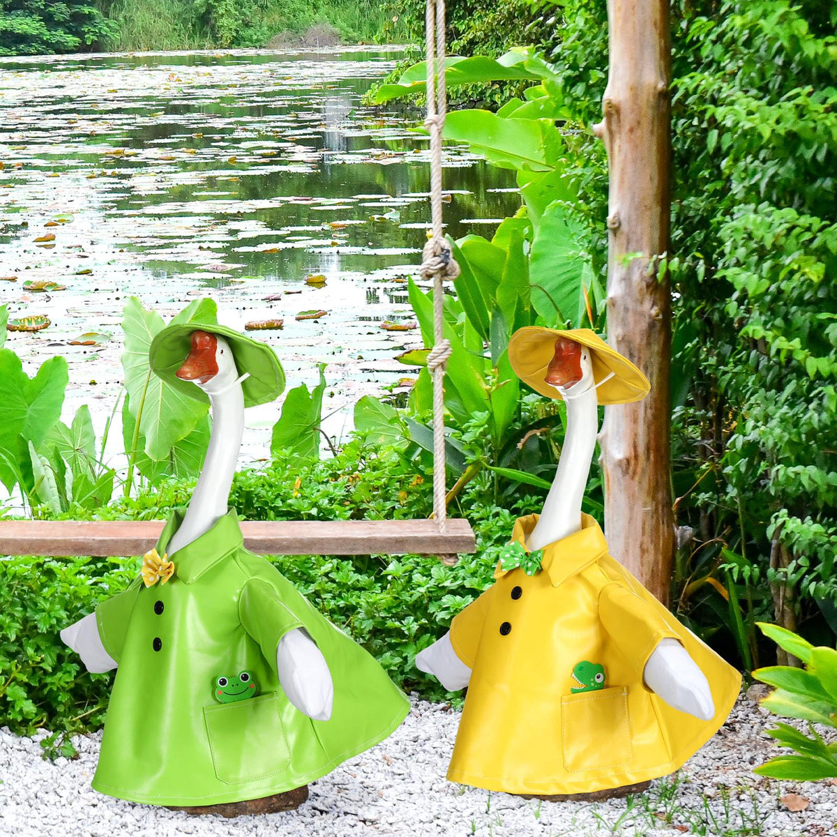 RealSpring goose outfit porch garden display on a lawn statue for festive vibe