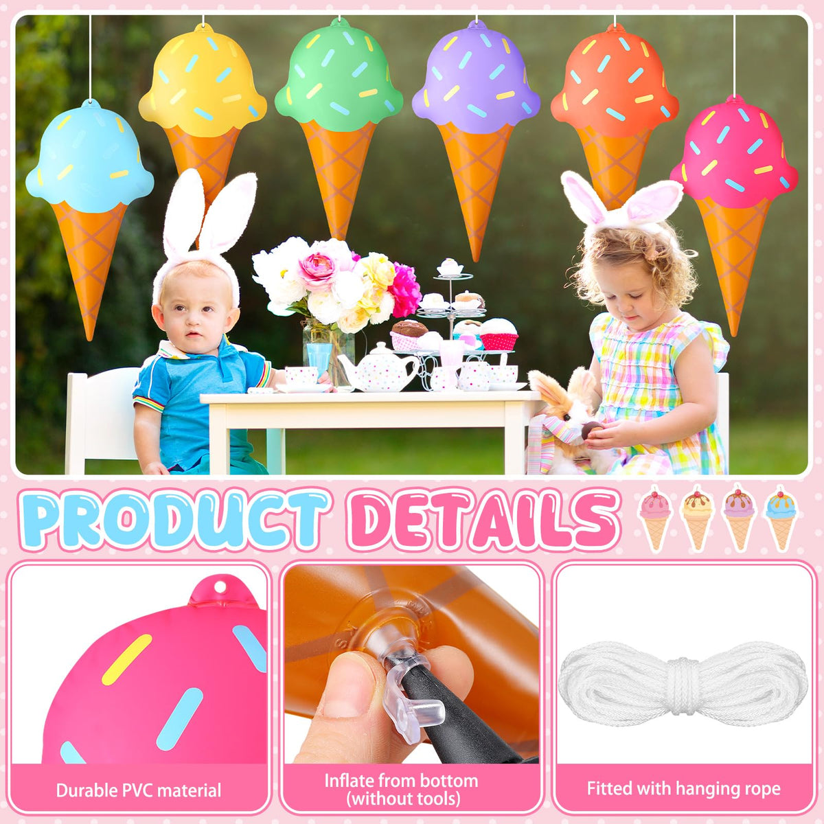 RealSpring ice cream inflatable style 5 provides easy, eye-catching summer decor.