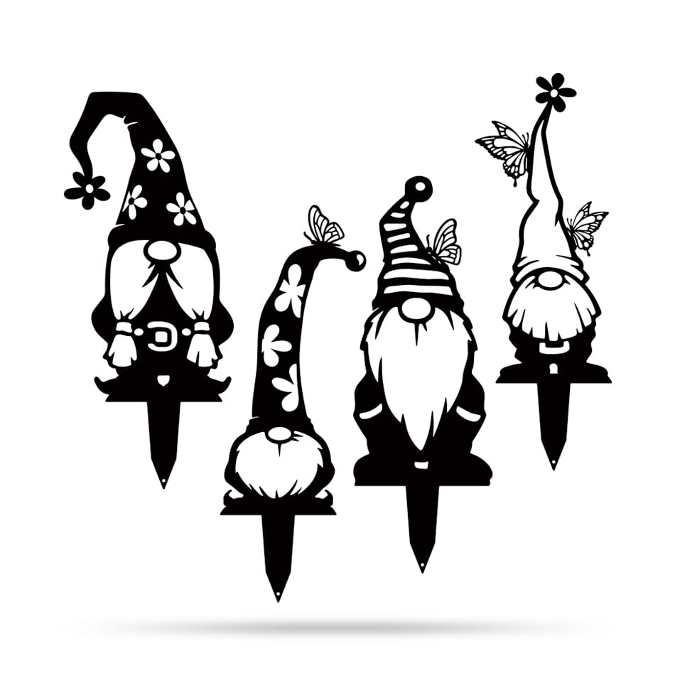 RealSteel outdoor gnomes as cheerful yard decor beside flower bed.