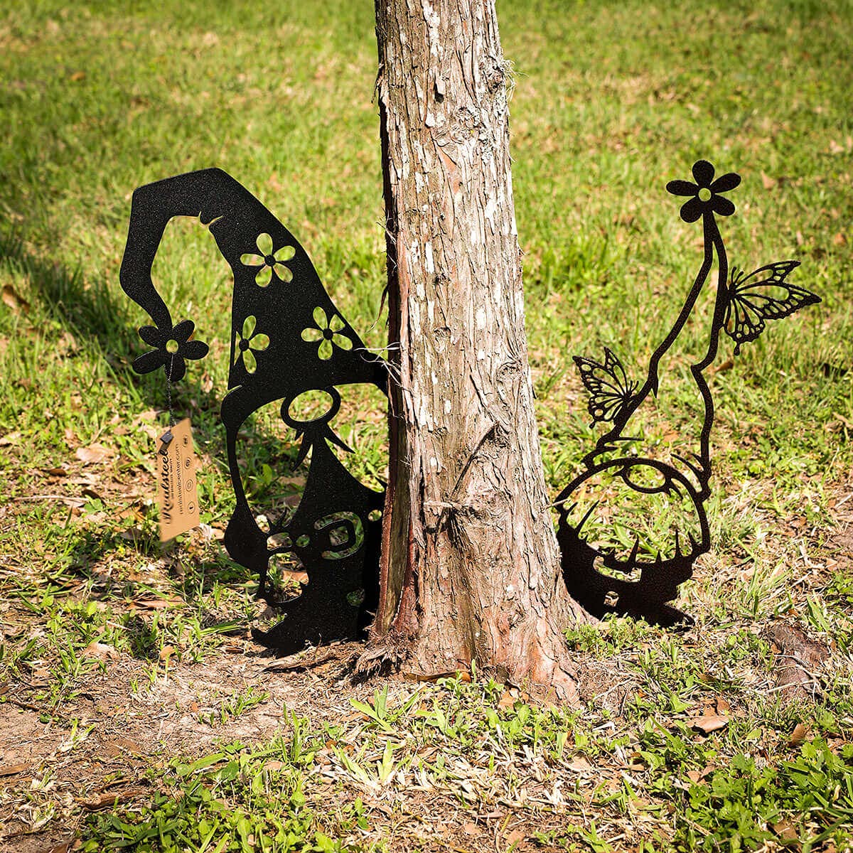 RealSteel whimsical garden gnomes add character to patio and walkway.