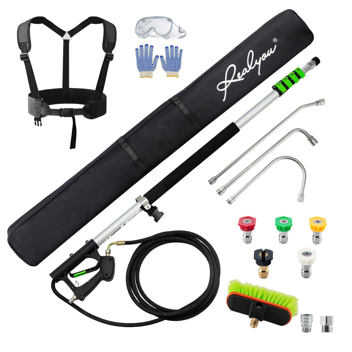 REALYOU 24ft telescoping wand extended for ground-based cleaning without ladders