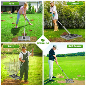 REAPALOT rake spreads topsoil and sand for smoother lawn surfaces