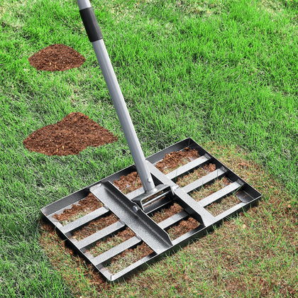REAPALOT lawn leveling rake front view for quick, even lawn leveling
