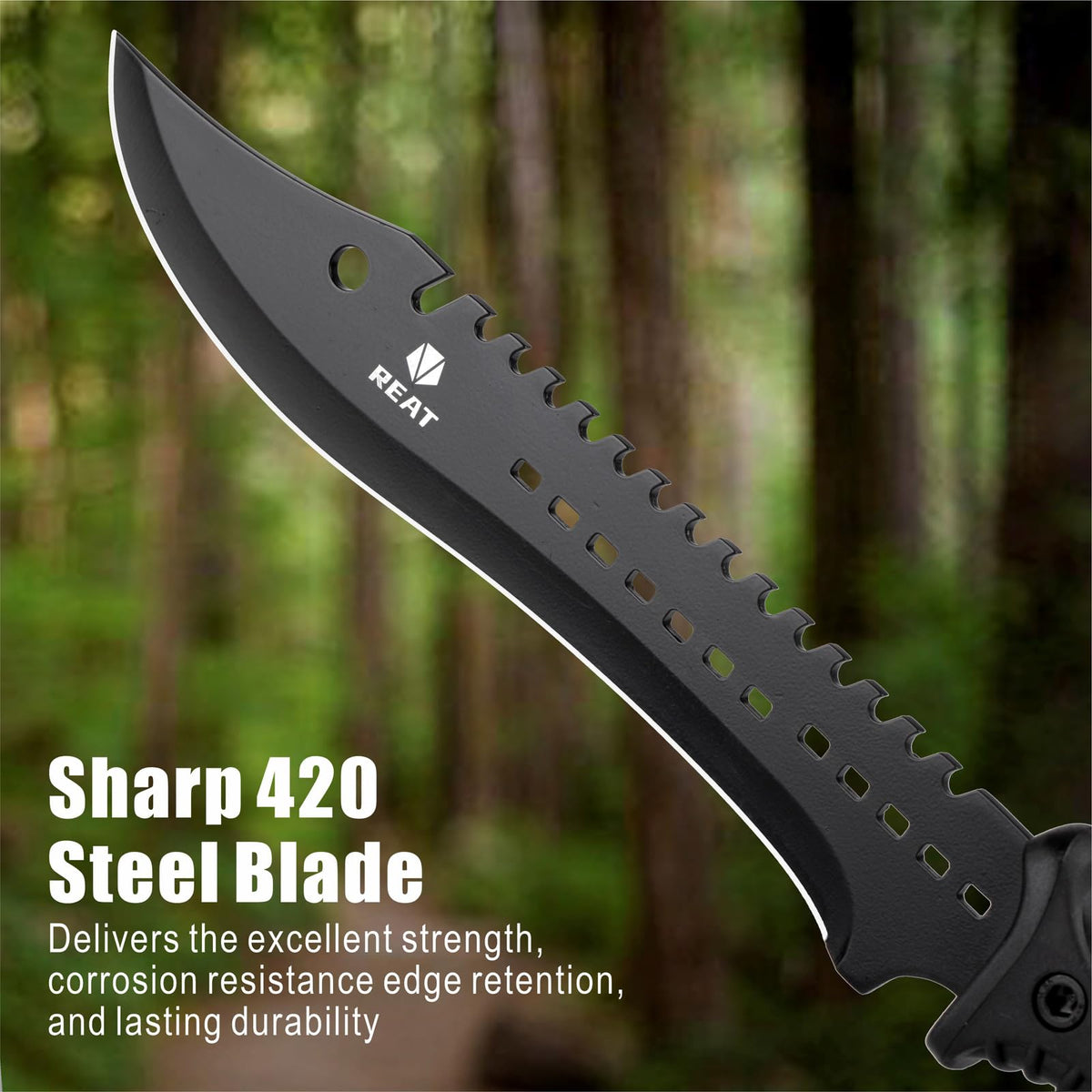 REAT Machete: ergonomic non-slip handle for secure grip.