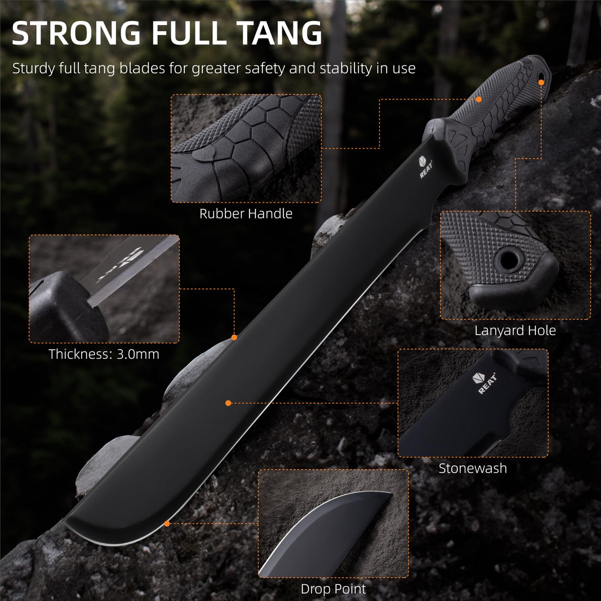 Full tang 420 stainless steel blade provides durable, reliable cutting performance.
