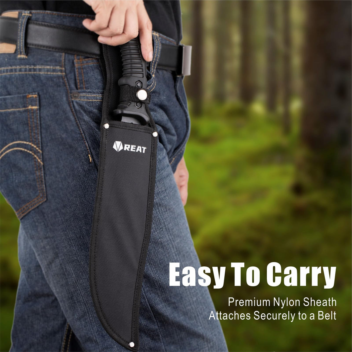 REAT 420 steel blade offers long-lasting durability for rugged tasks.