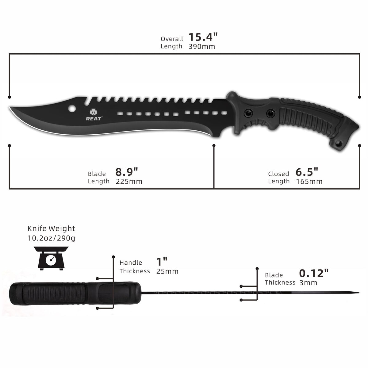 REAT Machete with Shaeth: sheath visible, secure storage for outdoor use.