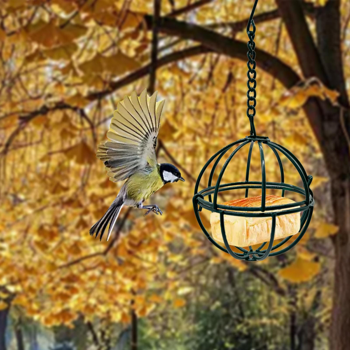 Rebecca Online ball suet feeder enabling multi-angle feeding.