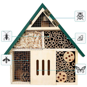 Rebecca Online bee house hanging in a sunny spot for garden pollinators