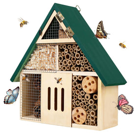 Rebecca Online bee house hanging insect hotel on a tree branch attracting pollinators