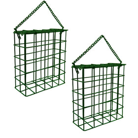 Rebecca Online suet cake bird feeder hanging in green attracts songbirds and woodpeckers
